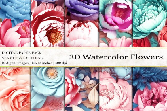 3D Watercolor Flowers Digital Papers: Elevating Your Creative Projects with Depth and Elegance